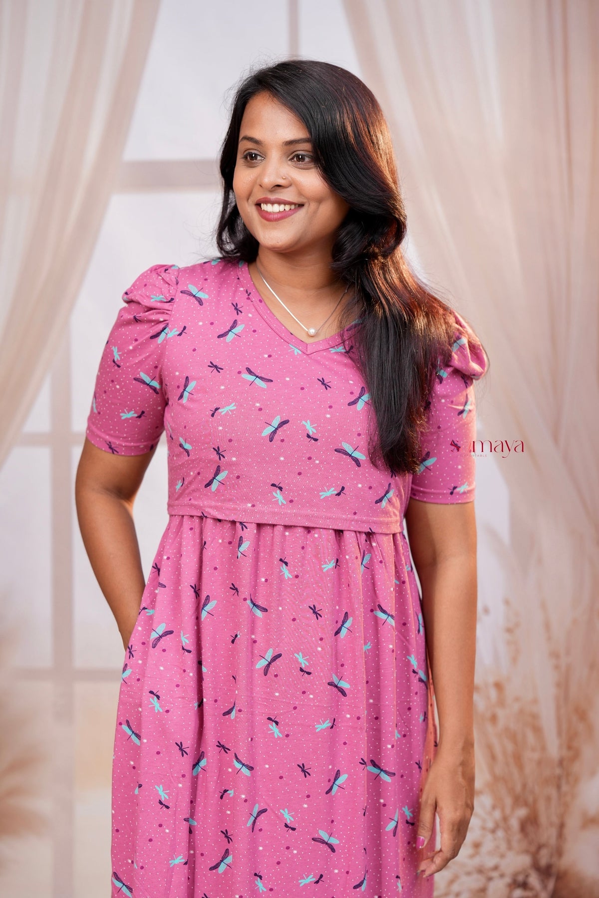 Maxi Dusty pink dragonfly Light Weight Dress