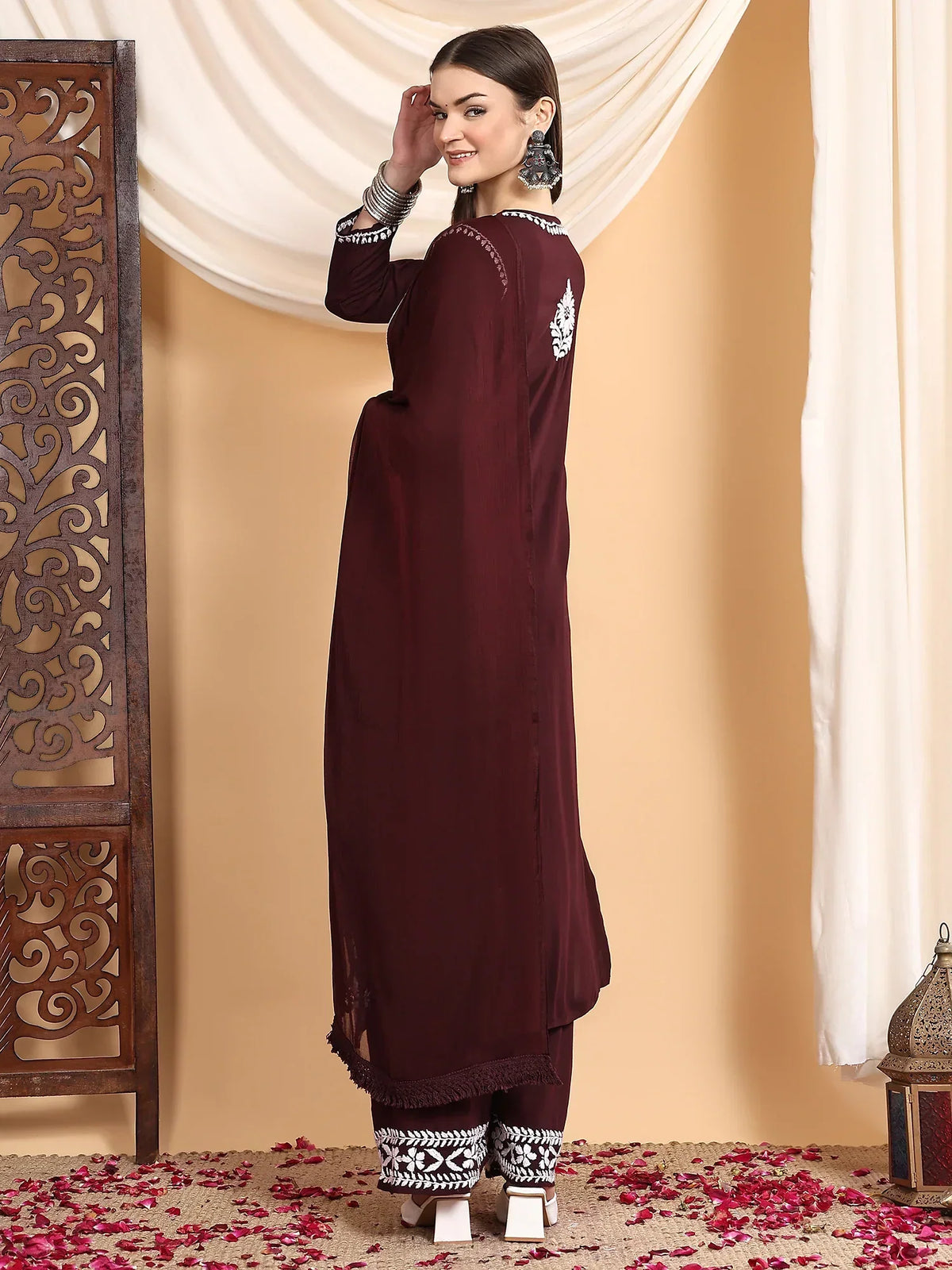 Shiza Chikankari Premium Modal Co-ord Set (Brown)