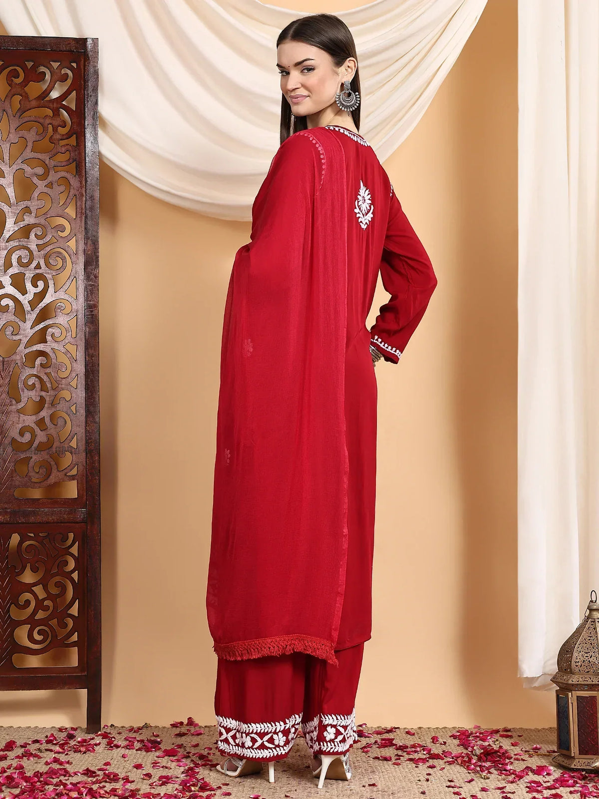 Shiza Chikankari Premium Modal Co-ord Set (Maroon)