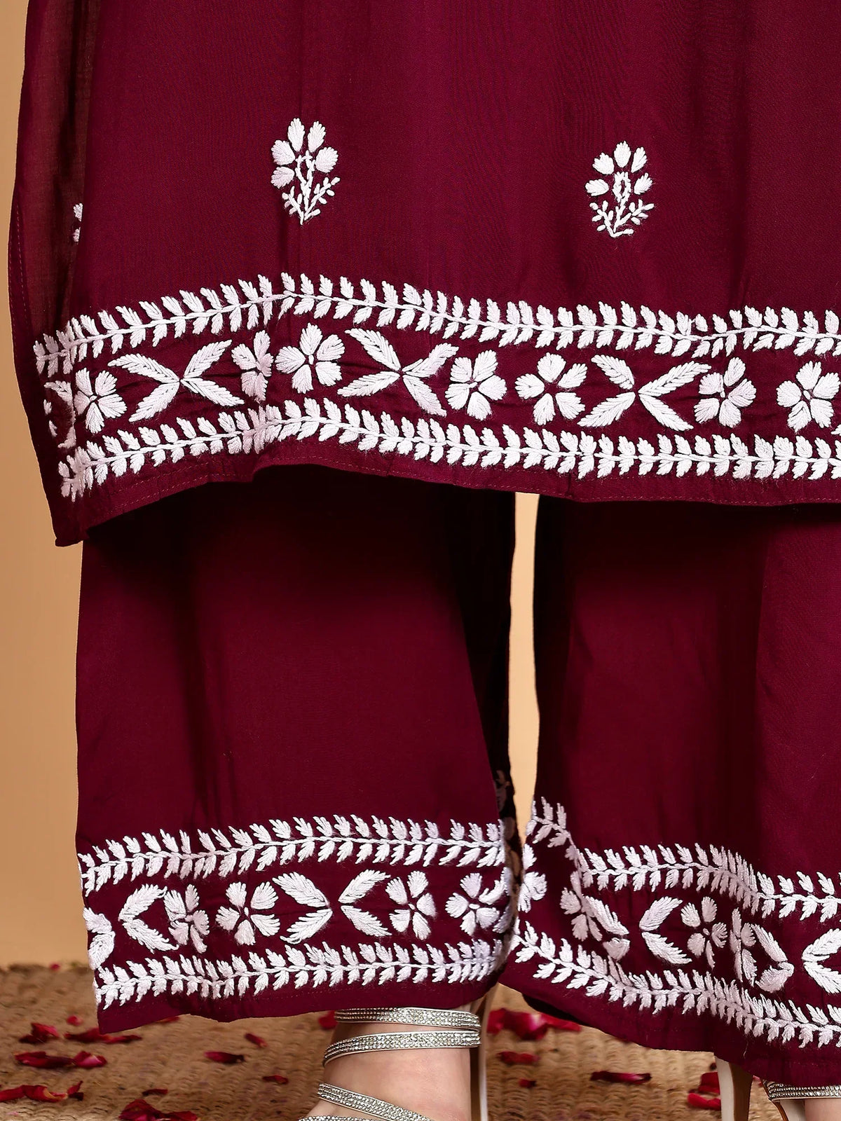 Shiza Chikankari Premium Modal Co-ord Set (Wine)