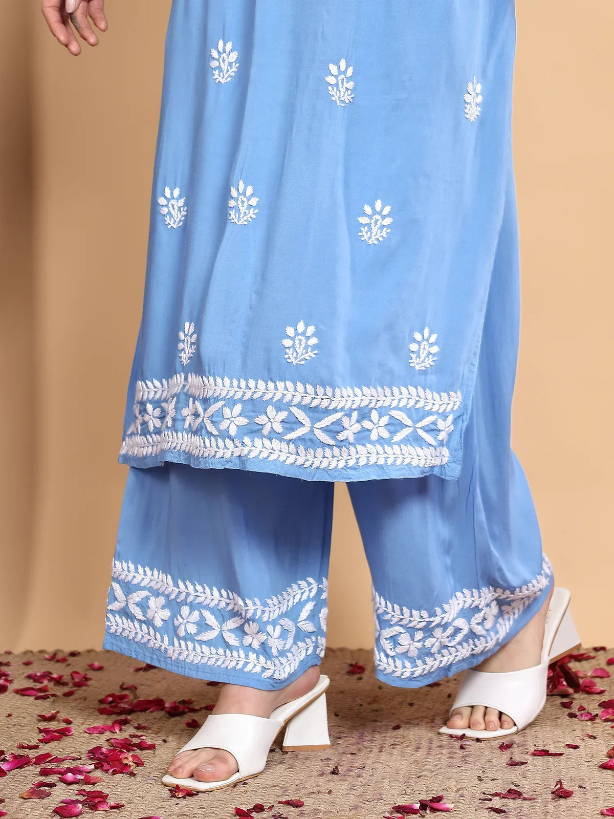 Shiza Chikankari Premium Modal Co-ord Set (Powder Blue)