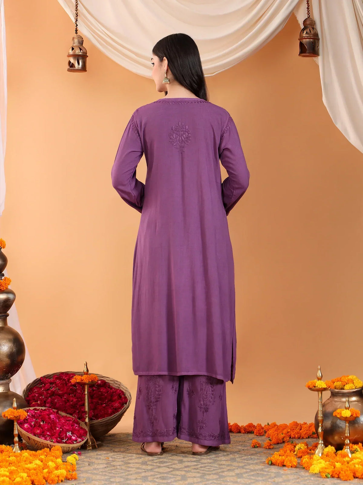Maryam Chikankari Rayon Co-ord Set (Mauve)