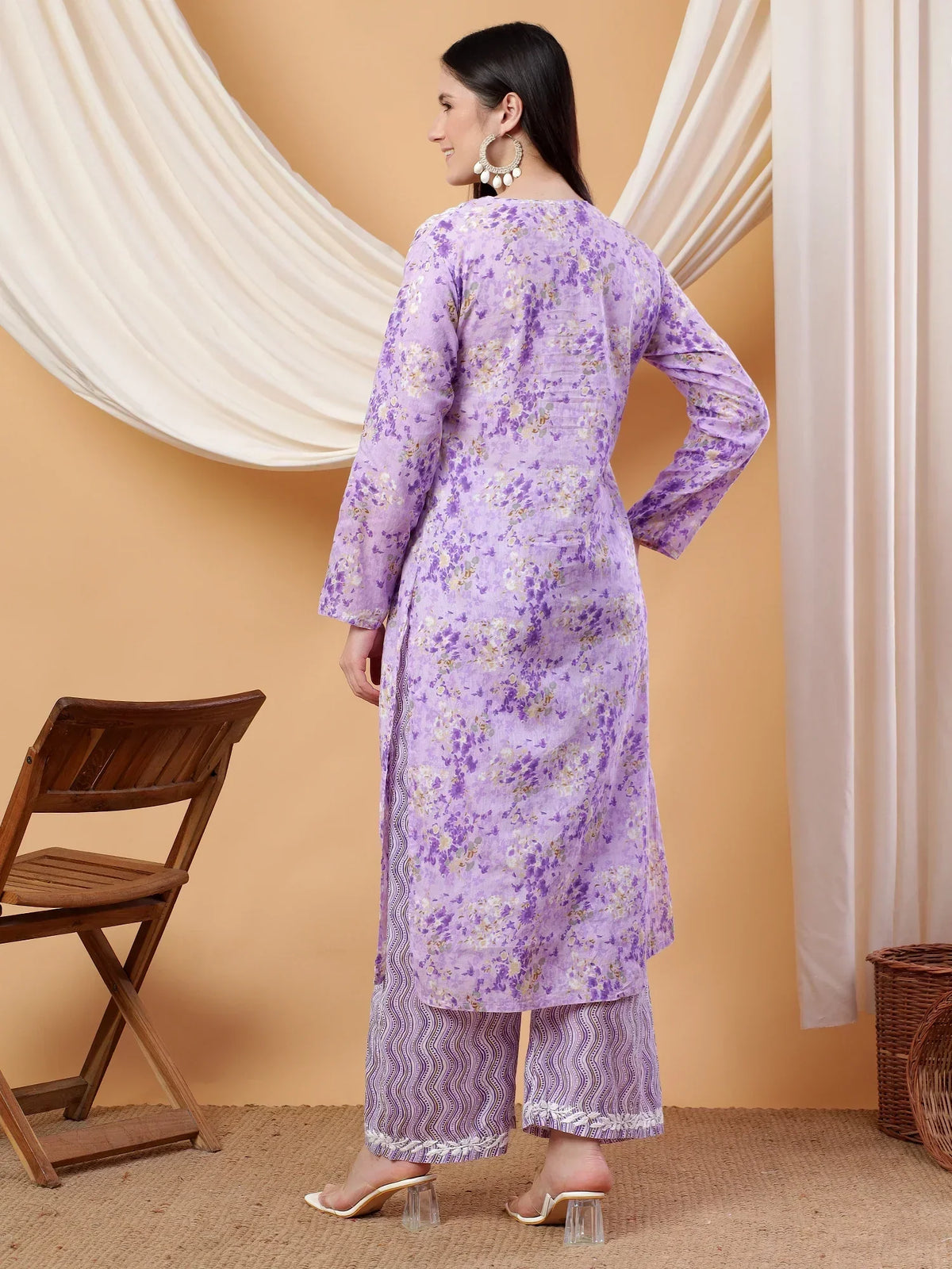 Anika Chikankari Mulmul Co-ord Set (Lavender)