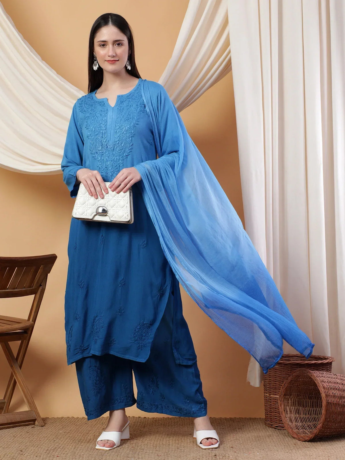 Meher Chikankari Ombre Rayon Co-ord Set (Green)