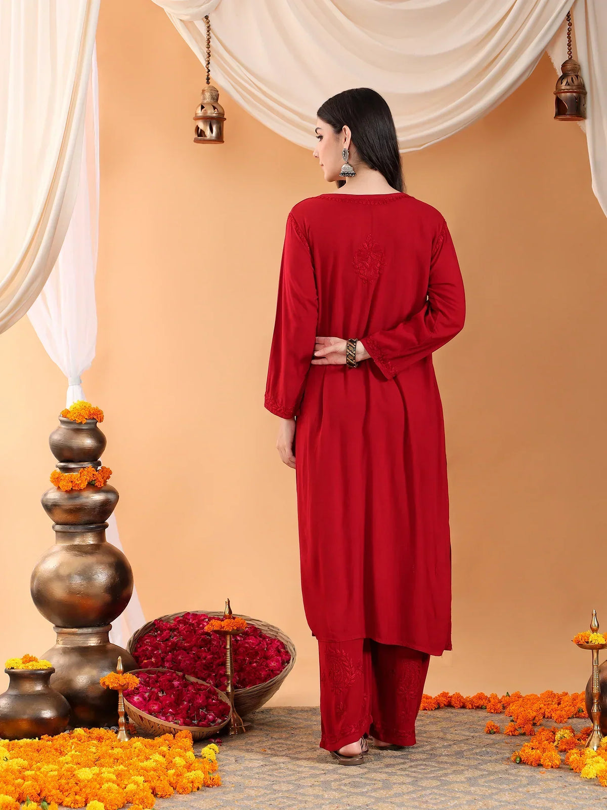 Maryam Chikankari Rayon Co-ord Set (Maroon)
