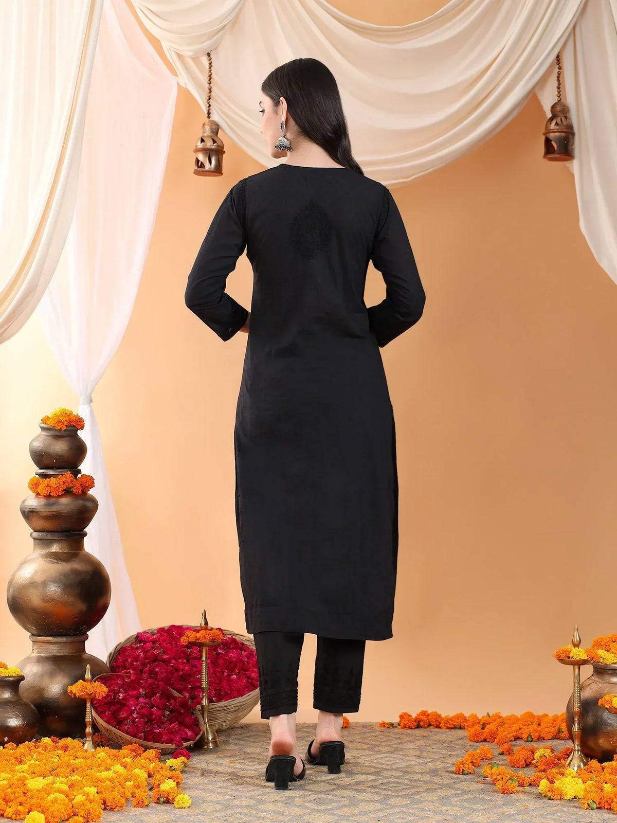 Ananya Chikankari Kurta Pant Cotton Co-ord Set (Black)