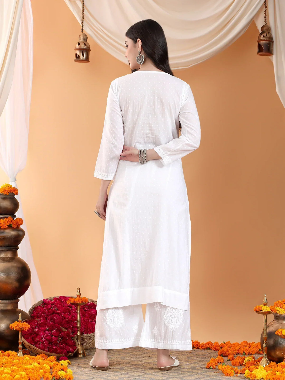 Priya Chikankari Kurta Palazzo Cotton Co-ord Set (White)