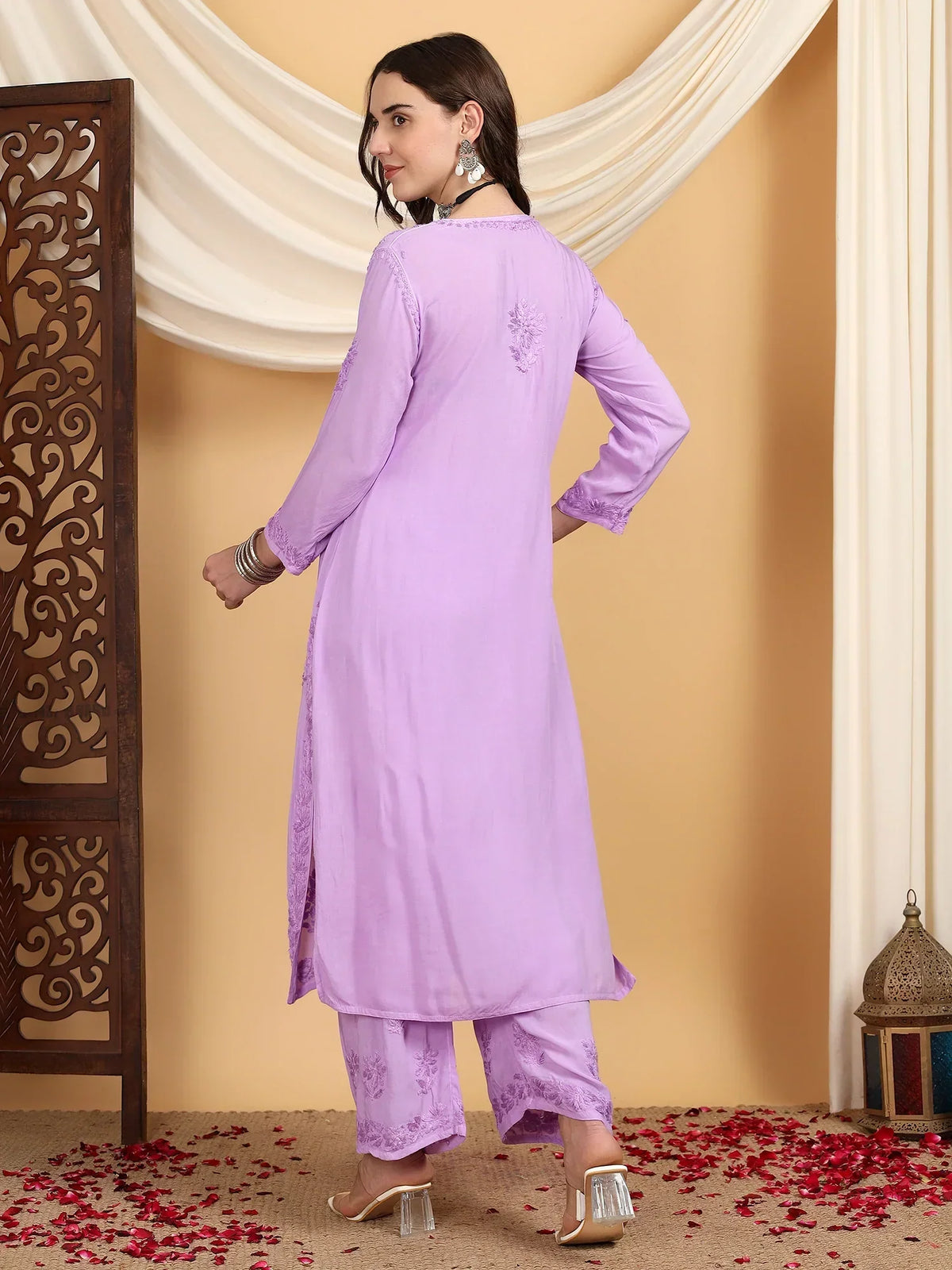 Farha Chikankari Premium Modal Co-ord Set (Lavender)