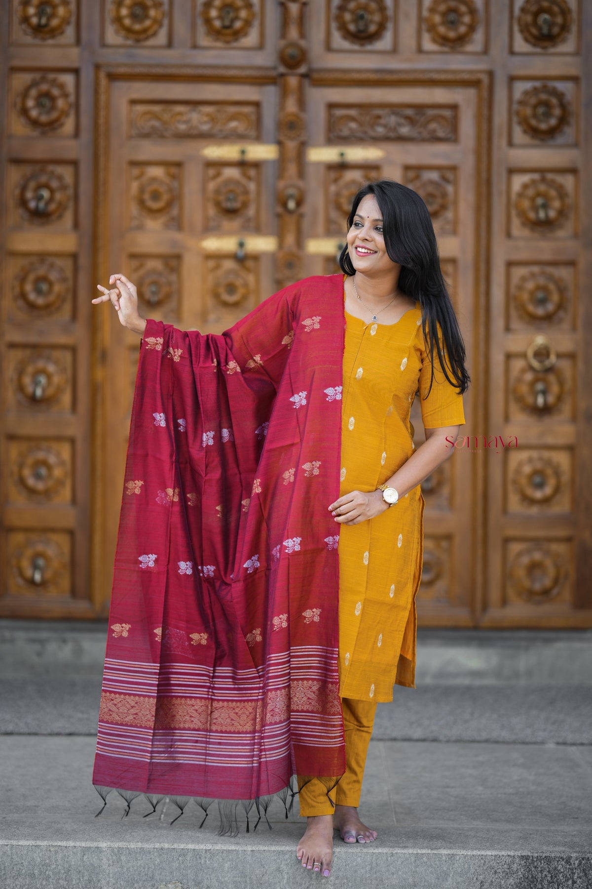 Senthoora raw silk suit set with dupptta ( ready to dispatch ) set of 3