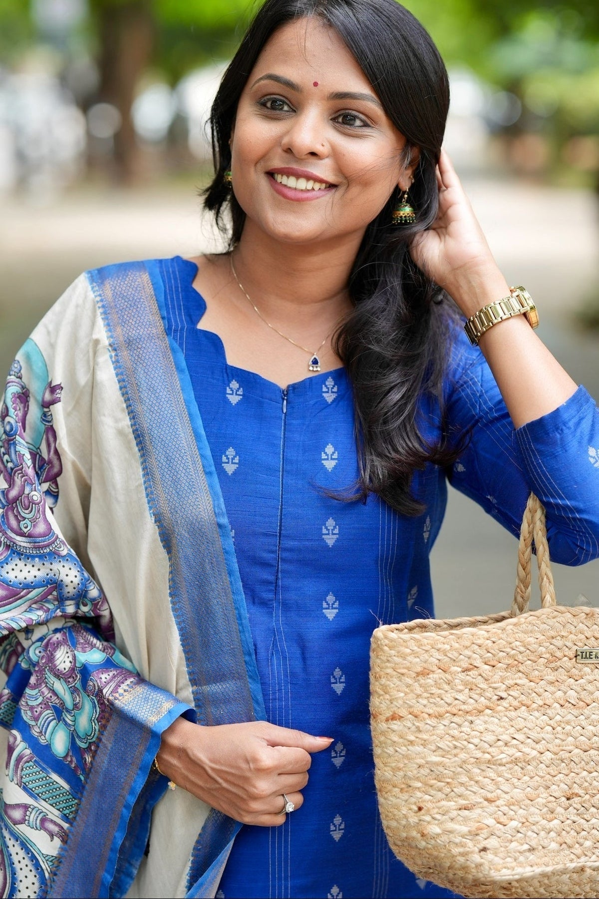 Mayilirage raw silk Kurta Set with hand painted kalamkari dupptta ( ready to dispatch )