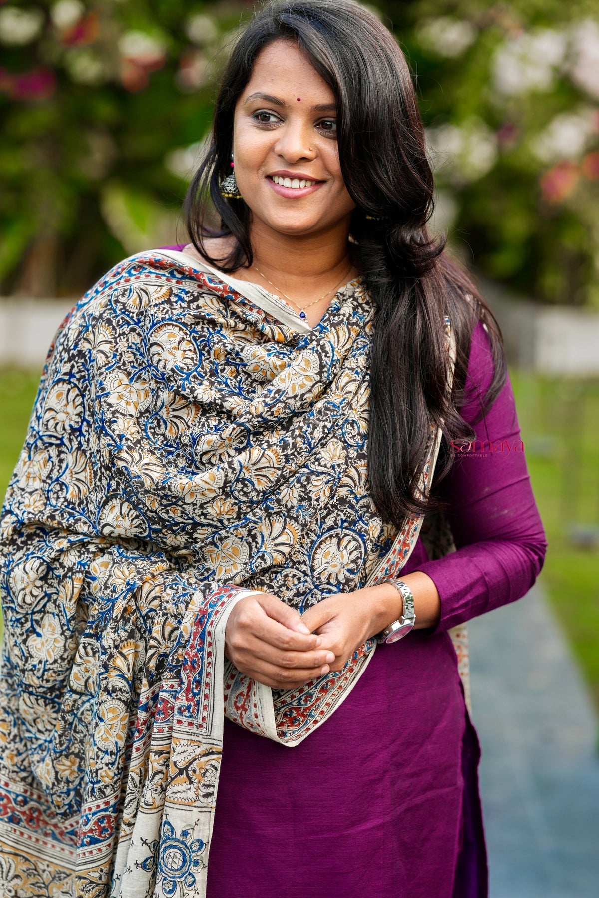 Kayal Raw silk top bottom set with  kalamkari  dupptta set of 3 (ready to dispatch)