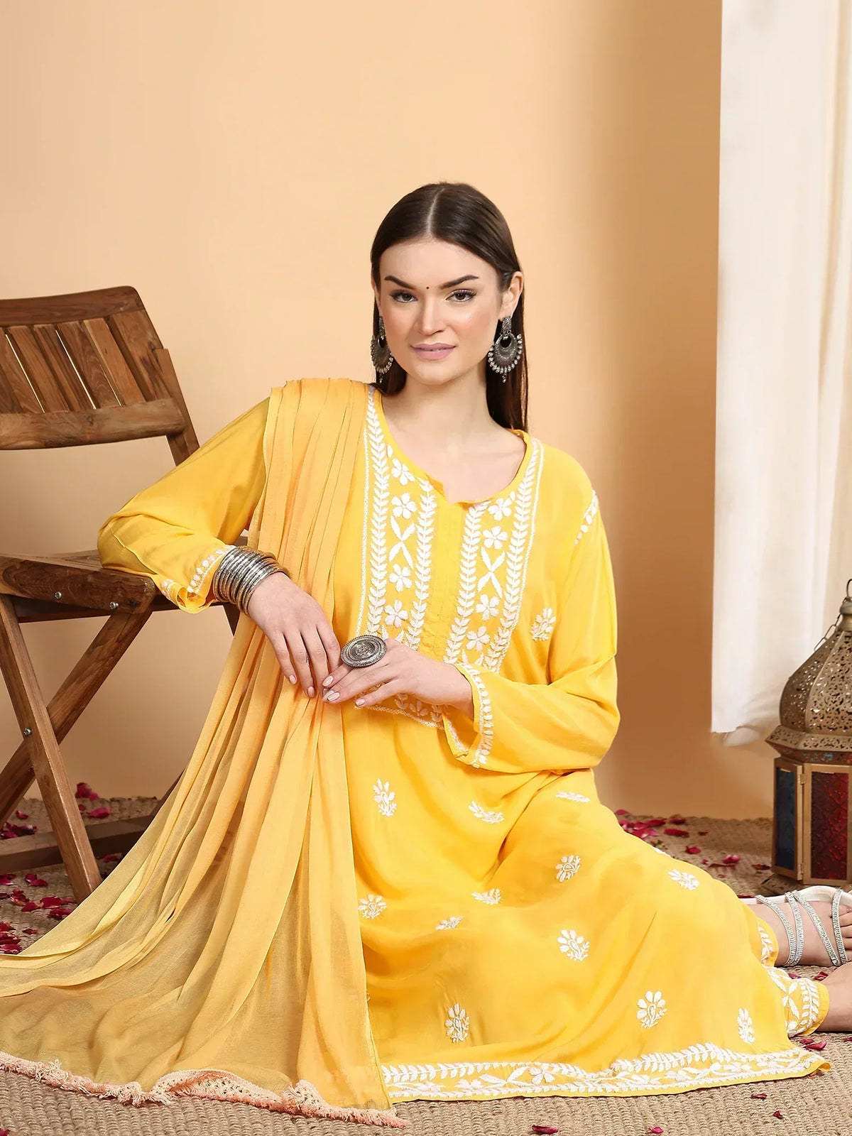 Shiza Chikankari Premium Modal Co-ord Set (Yellow)