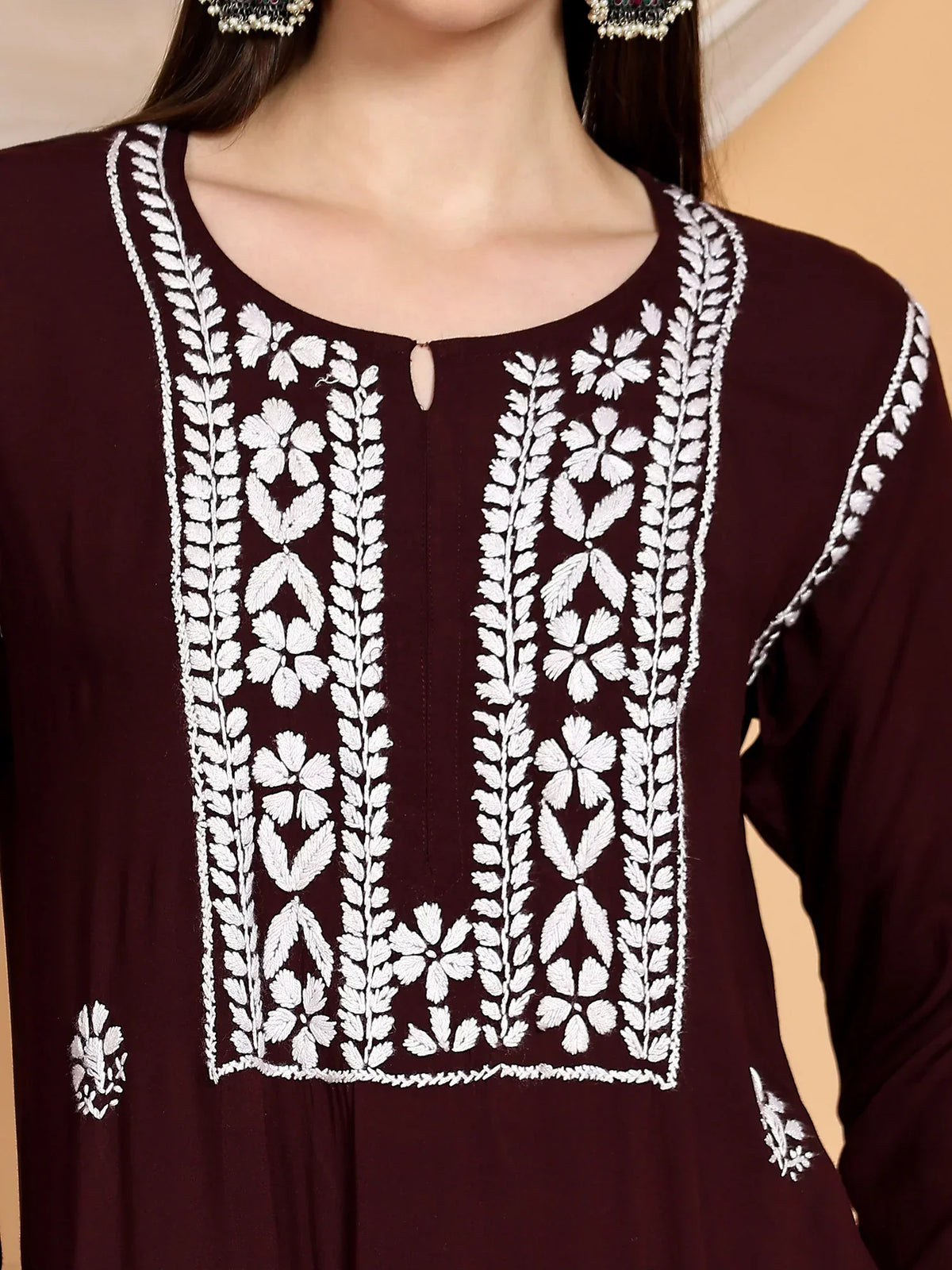 Shiza Chikankari Premium Modal Co-ord Set (Brown)