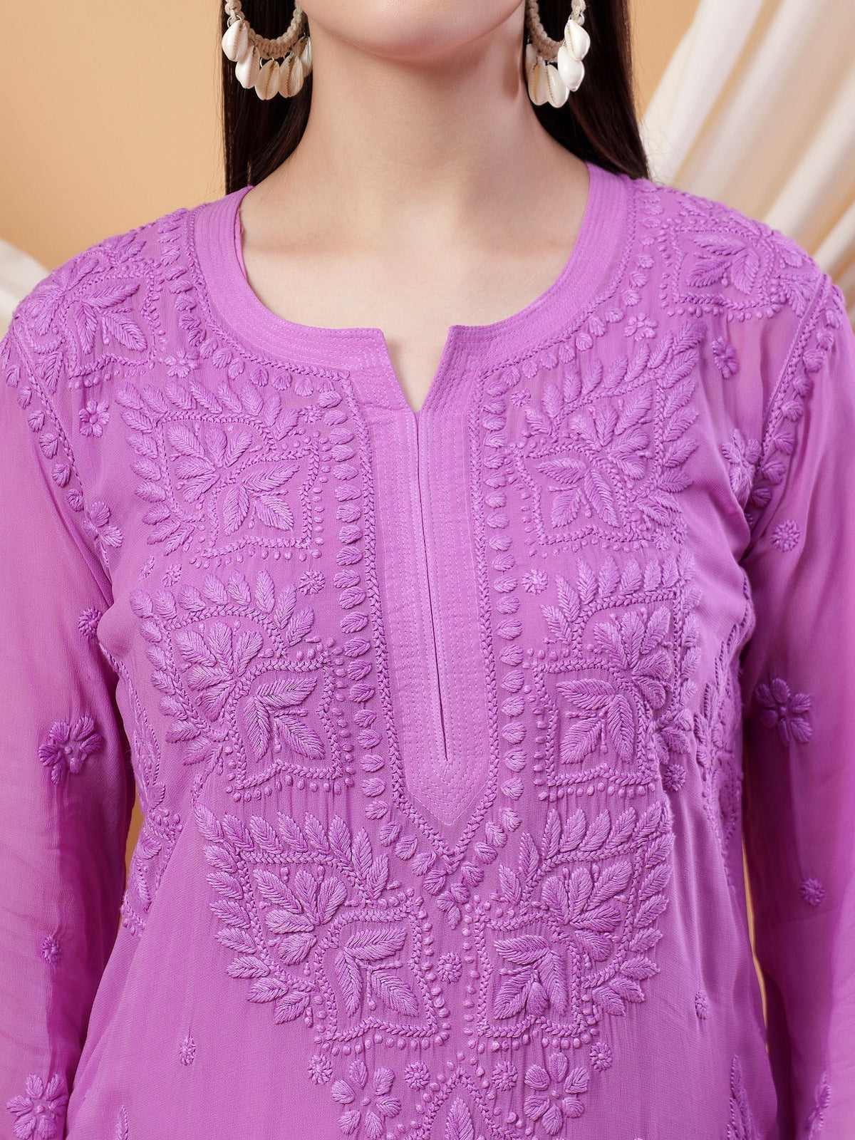 Dua Premium Viscose 3D Chikankari Straight Kurta (Lilac)