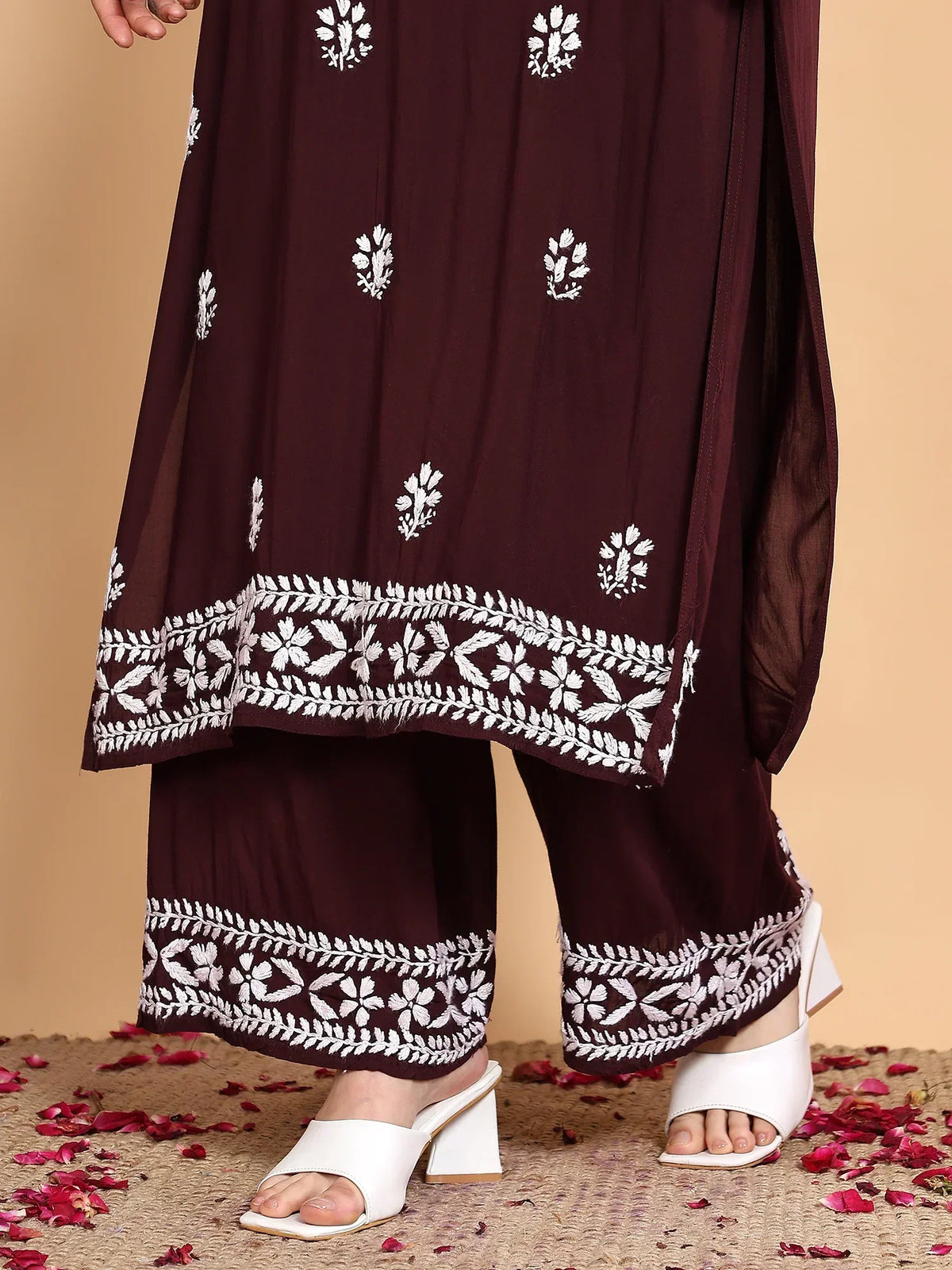 Shiza Chikankari Premium Modal Co-ord Set (Brown)