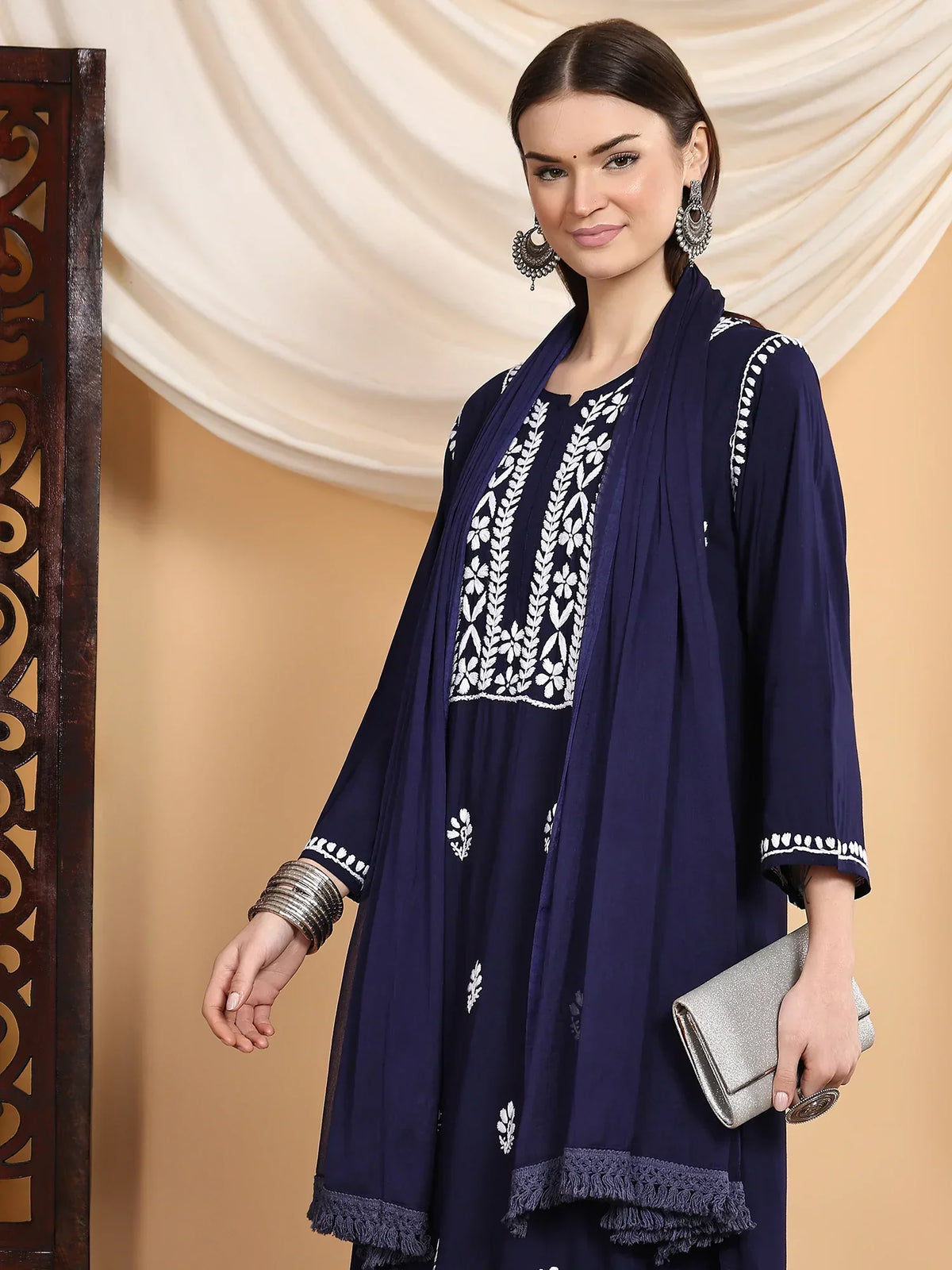 Shiza Chikankari Premium Modal Co-ord Set (Navy)