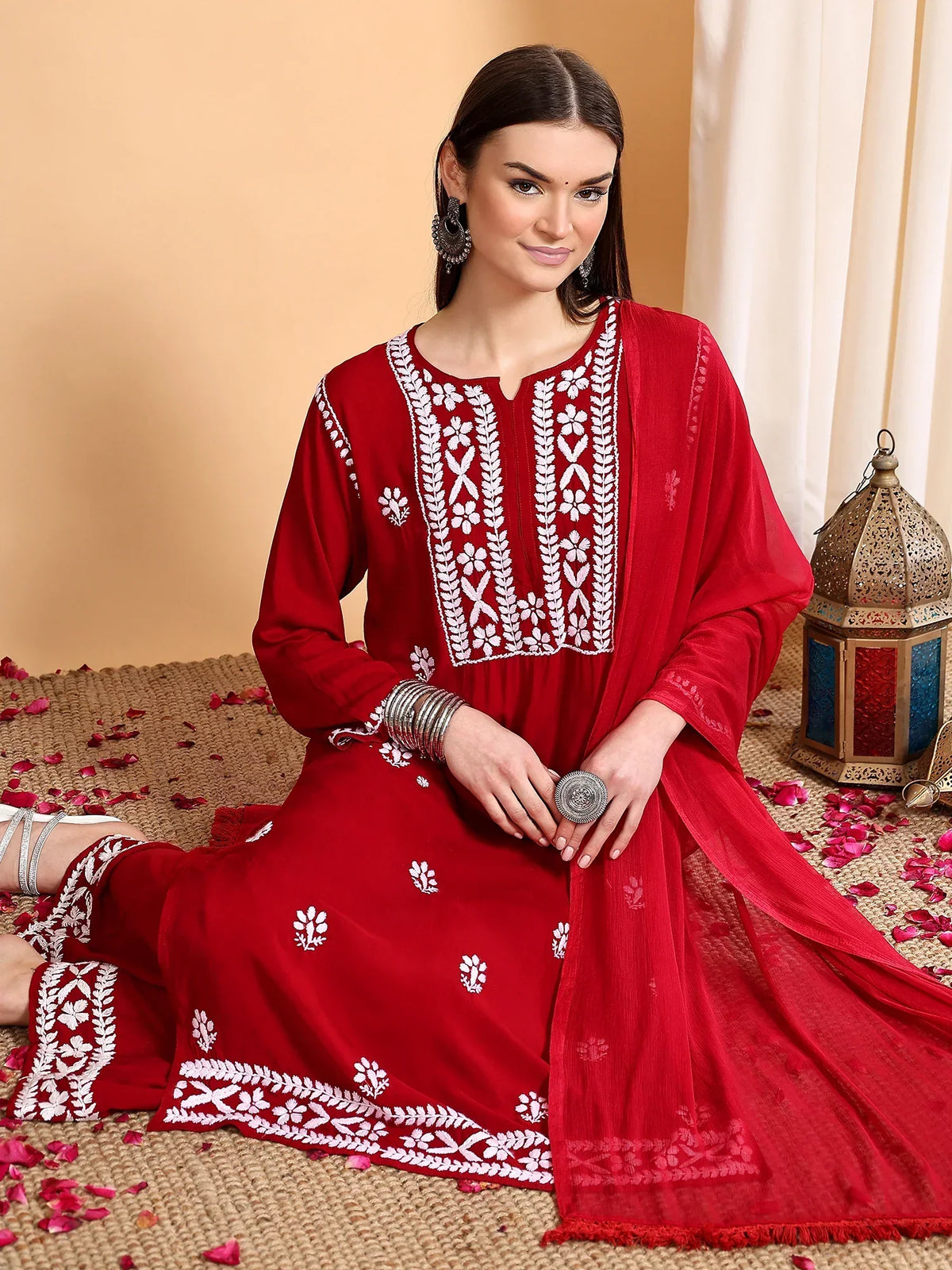 Shiza Chikankari Premium Modal Co-ord Set (Maroon)