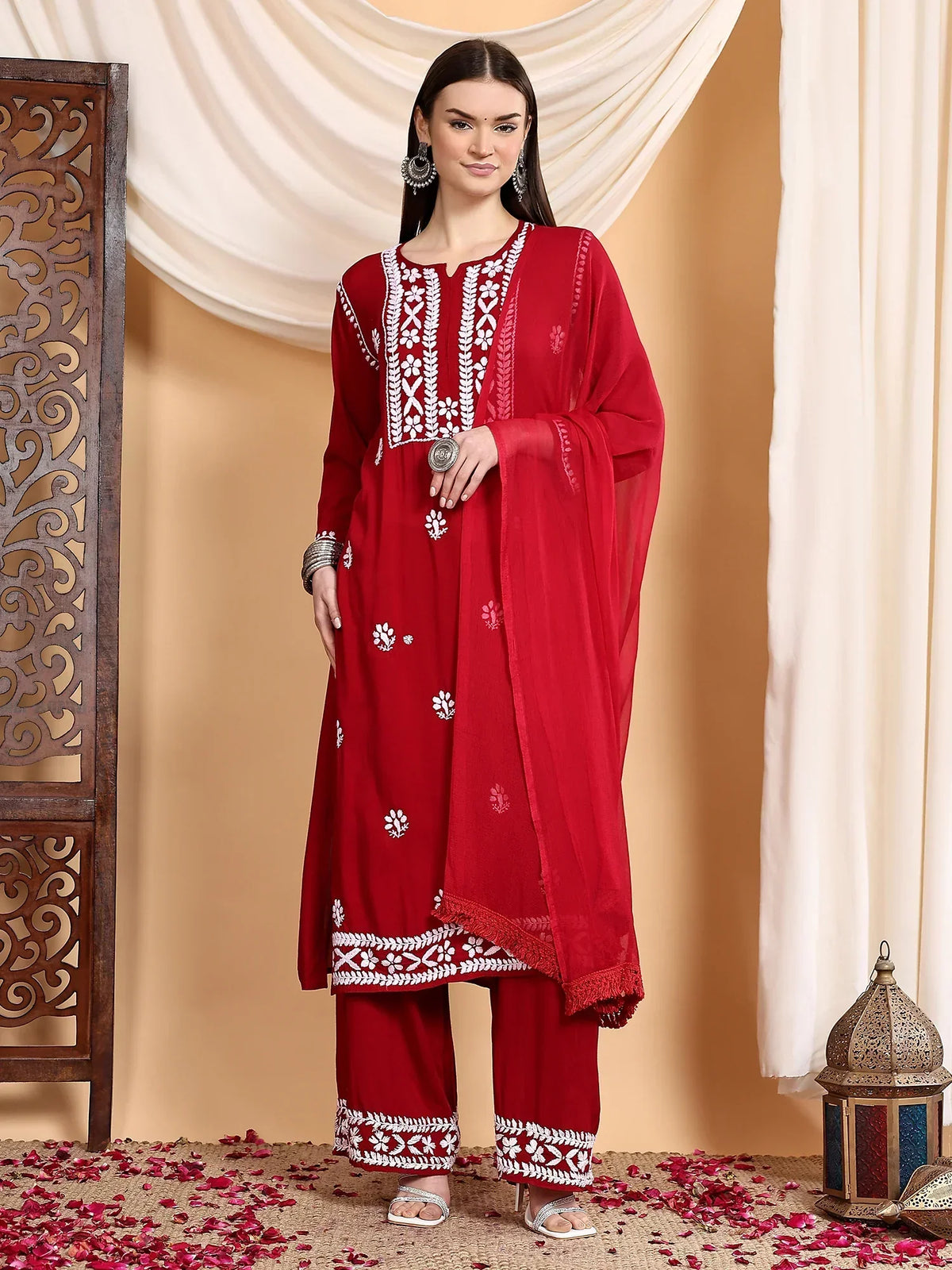 Shiza Chikankari Premium Modal Co-ord Set (Maroon)