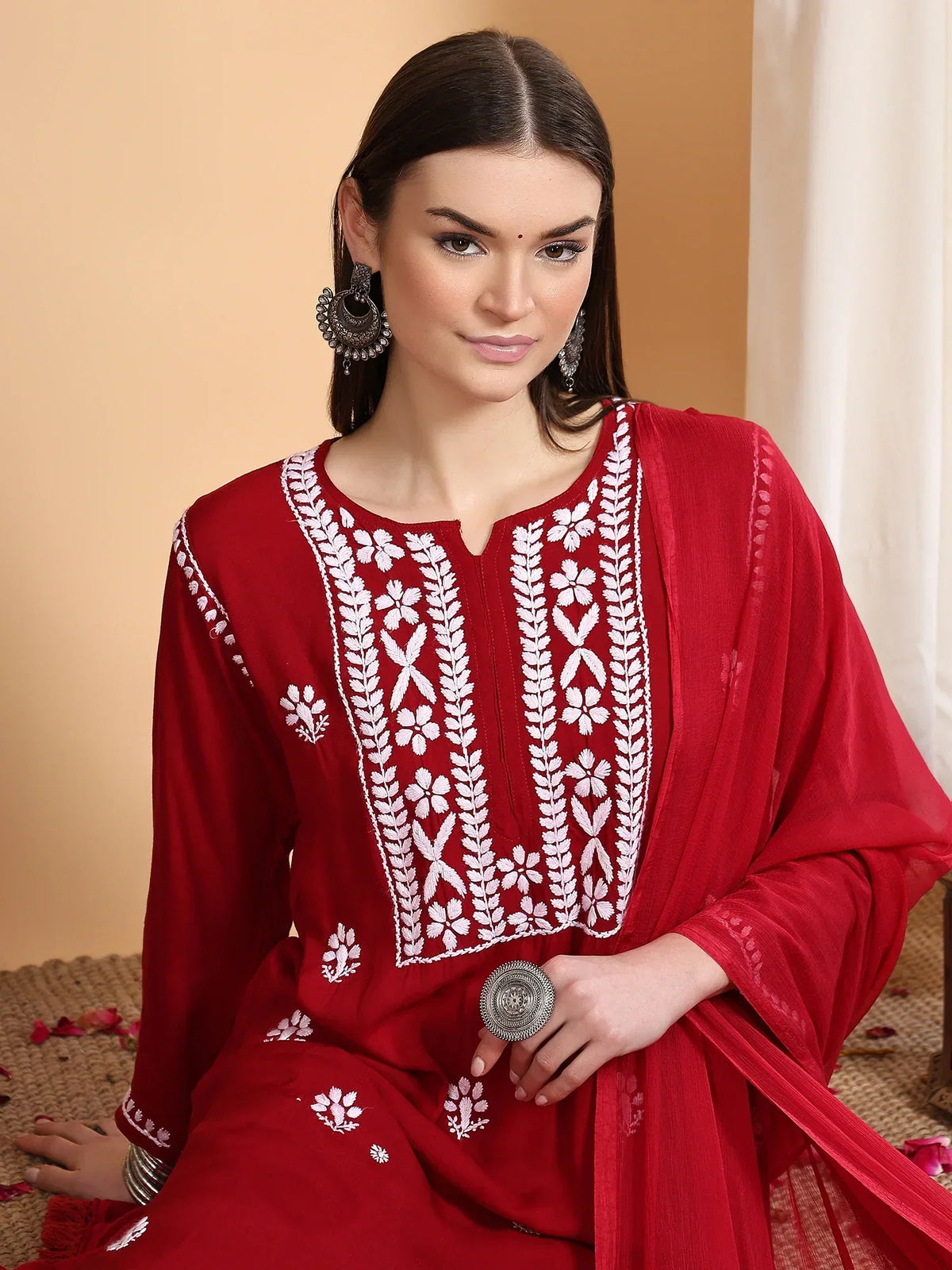 Shiza Chikankari Premium Modal Co-ord Set (Maroon)