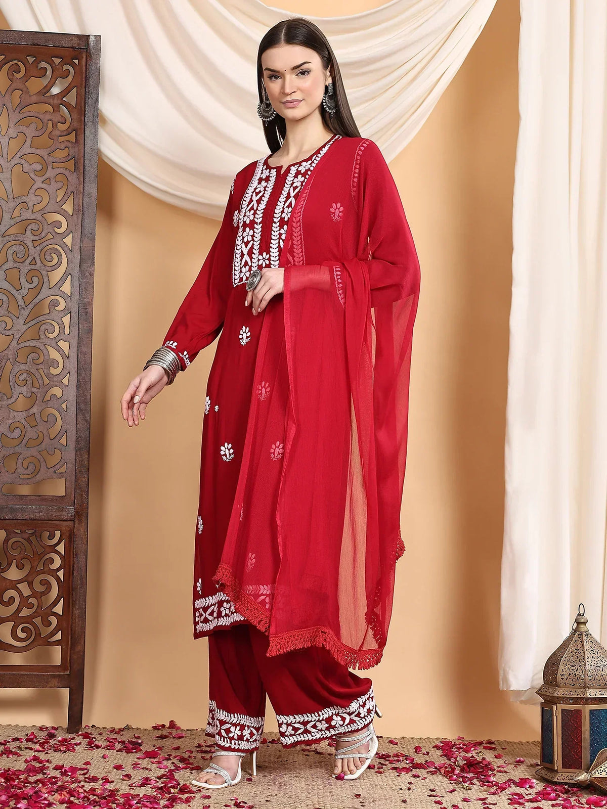 Shiza Chikankari Premium Modal Co-ord Set (Maroon)