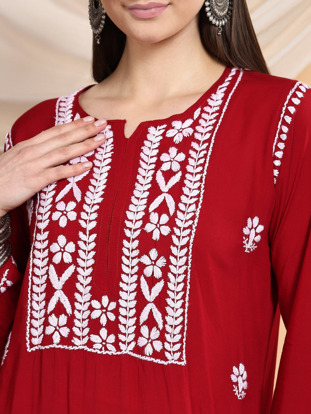 Shiza Chikankari Premium Modal Co-ord Set (Maroon)