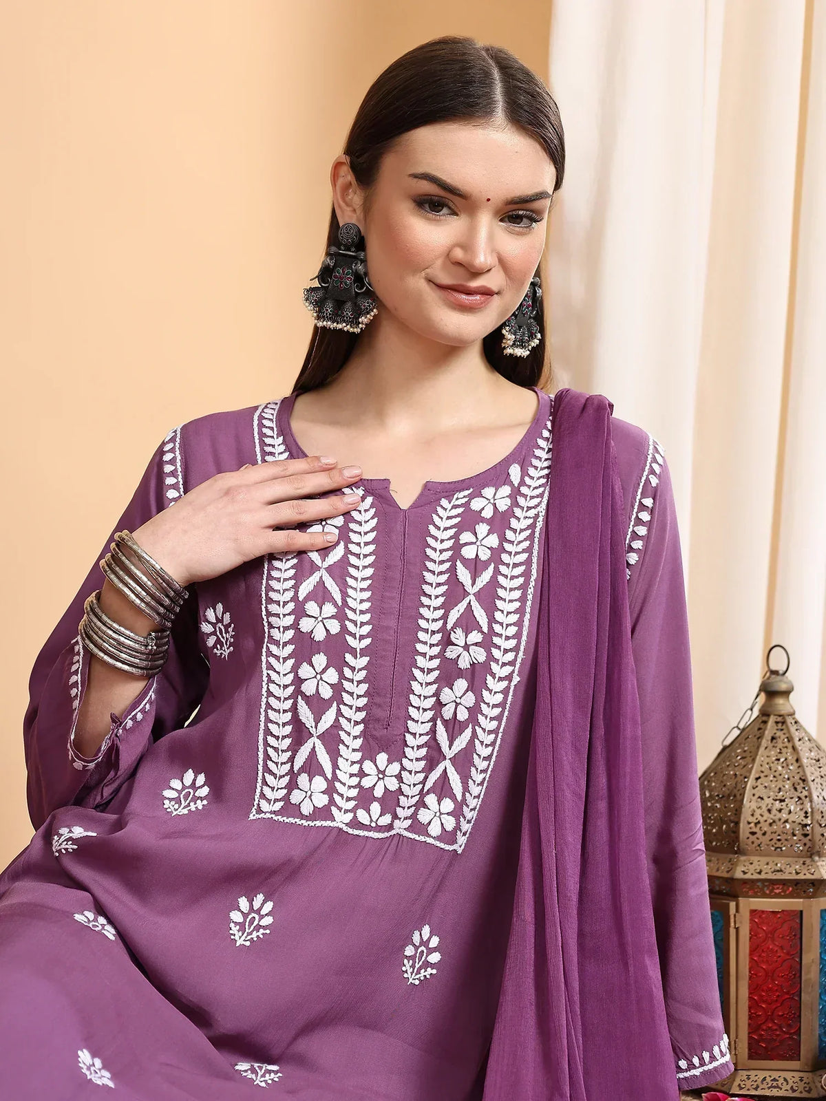 Shiza Chikankari Premium Modal Co-ord Set (Mauve)