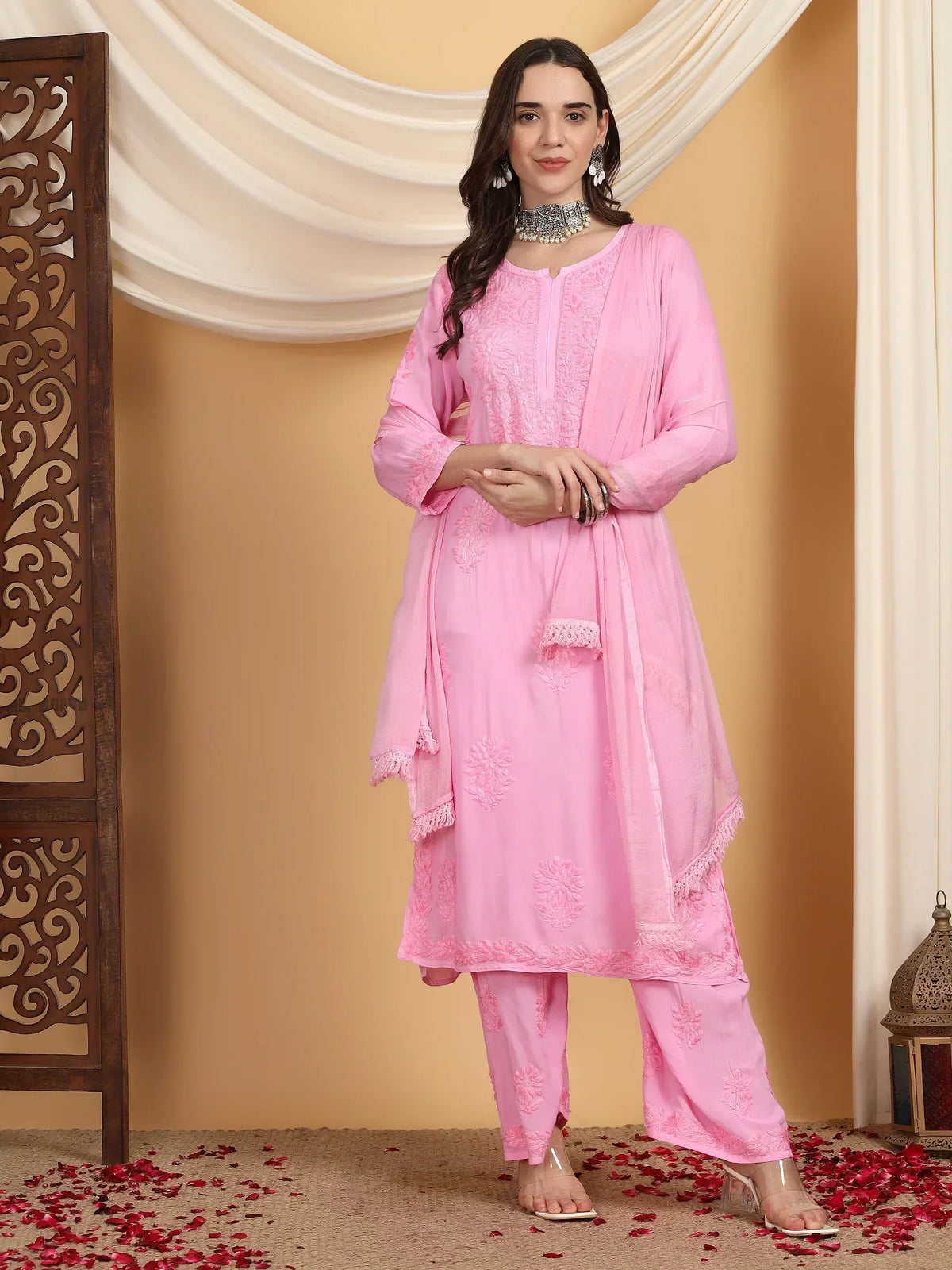 Farha Chikankari Premium Modal Co-ord Set (Baby Pink)