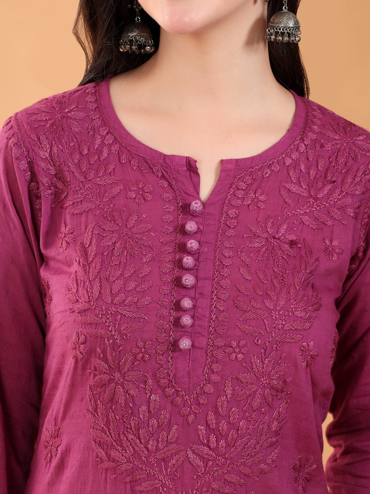 Ananya Chikankari Kurta Pant Cotton Co-ord Set (Wine)