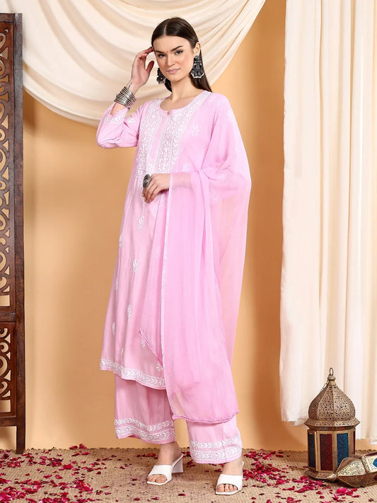 Haya Chikankari Rayon Co-ord Set (Pink)