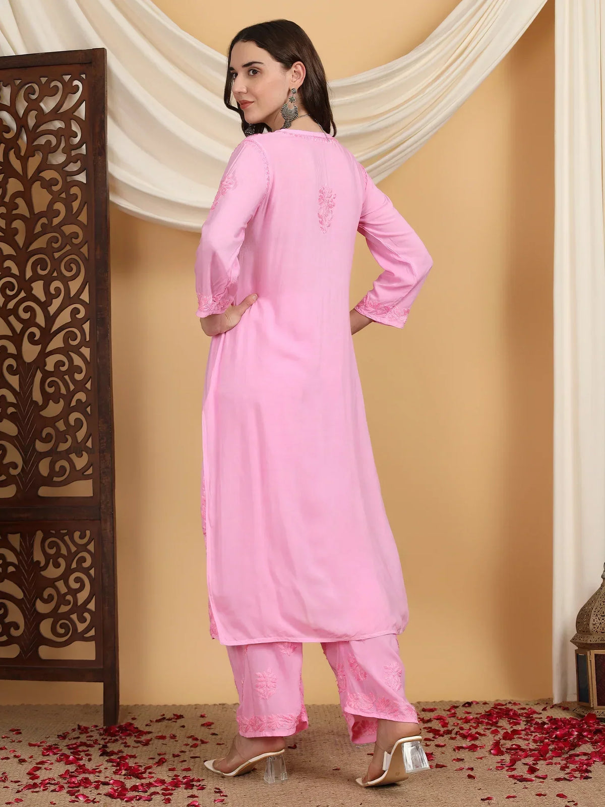 Farha Chikankari Premium Modal Co-ord Set (Baby Pink)
