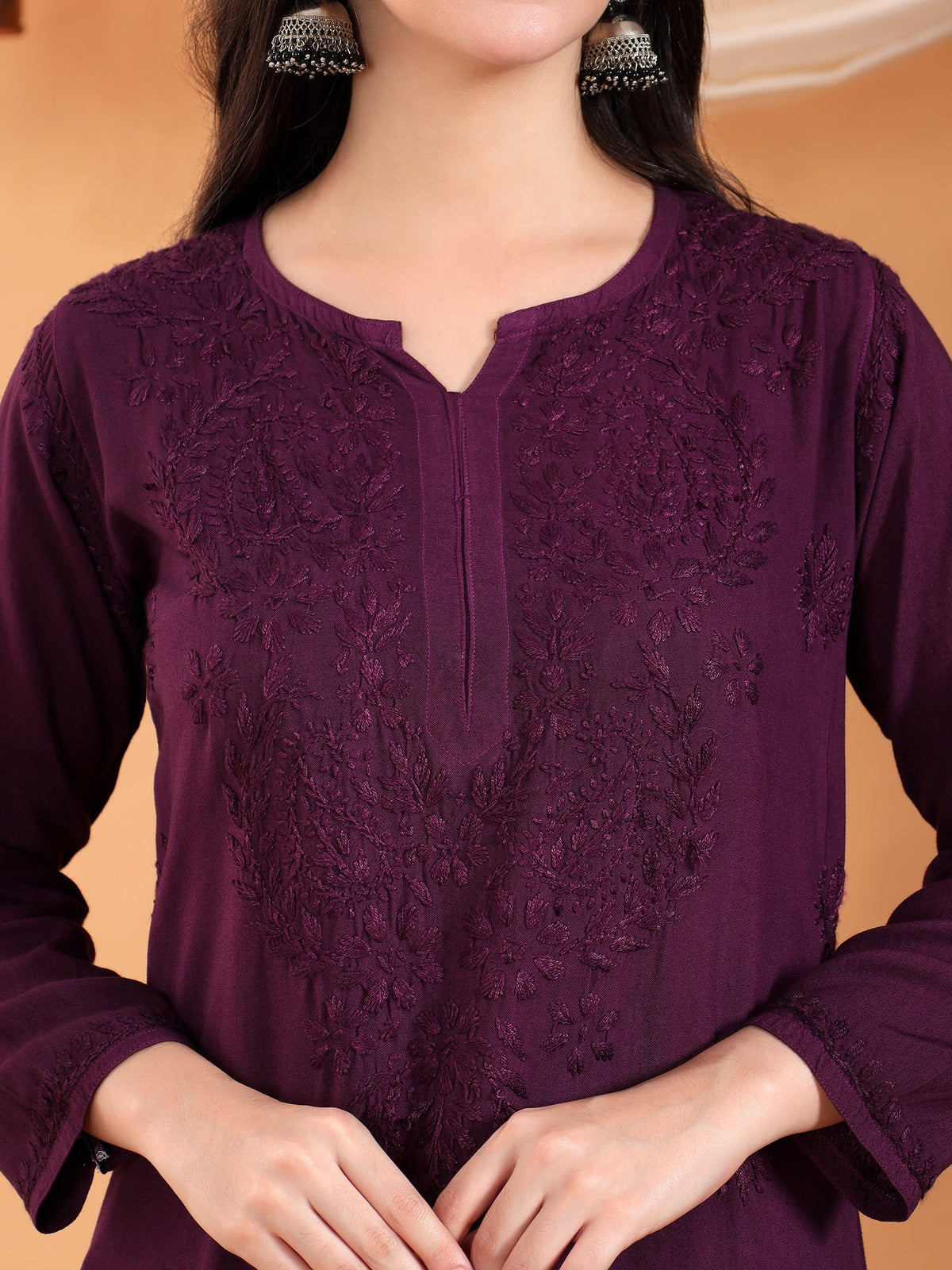 Maryam Chikankari Rayon Co-ord Set (Wine)