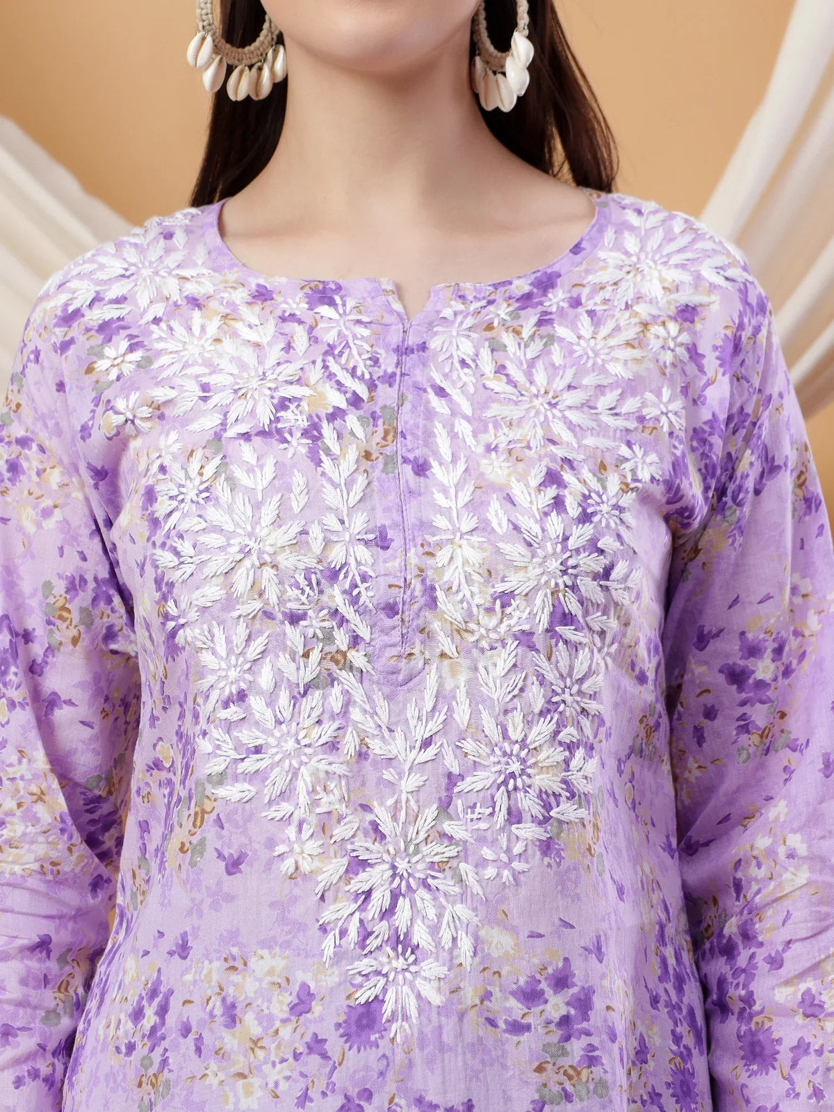 Anika Chikankari Mulmul Co-ord Set (Lavender)