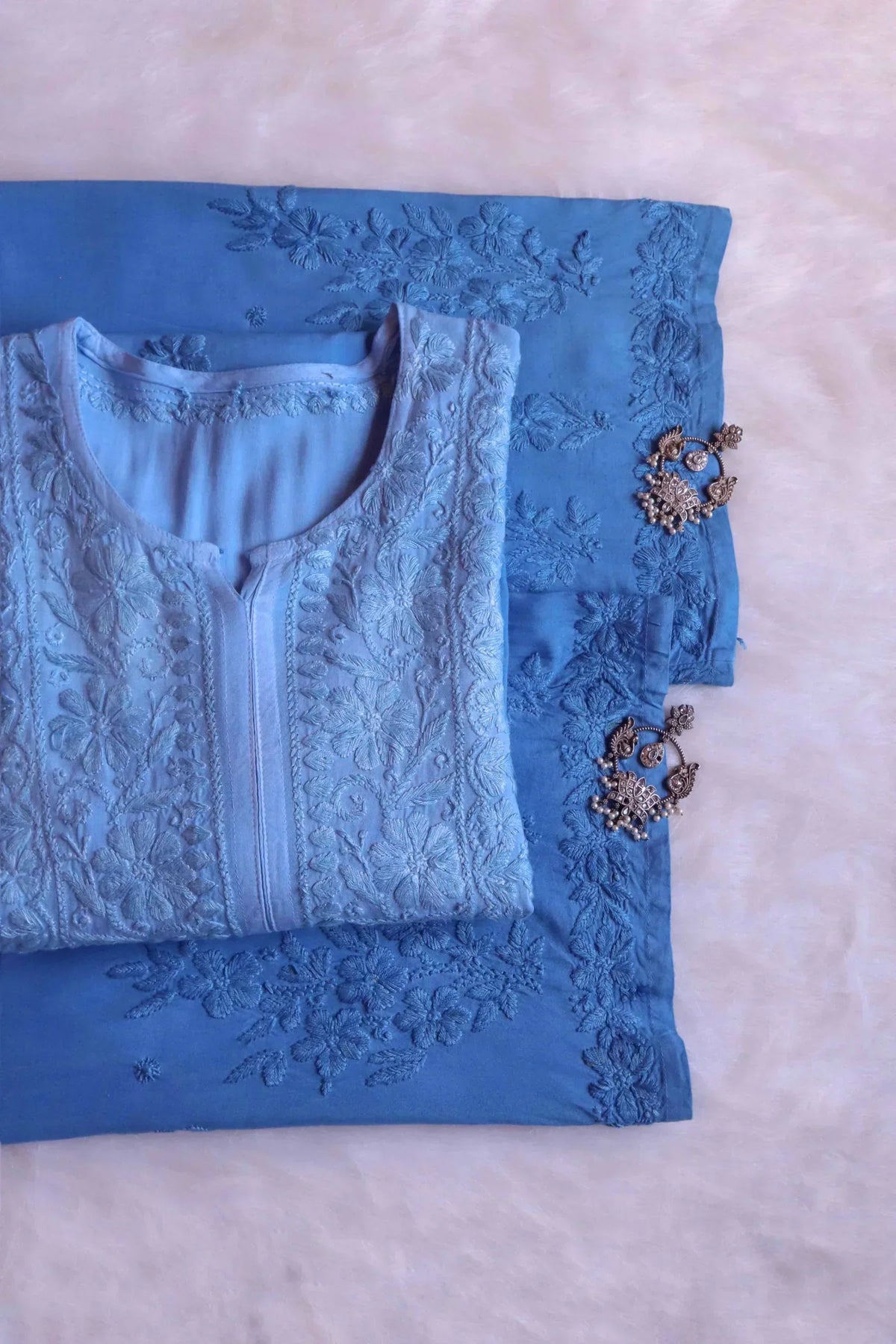 Aayat Ice Blue Rayon Kurta Pant set