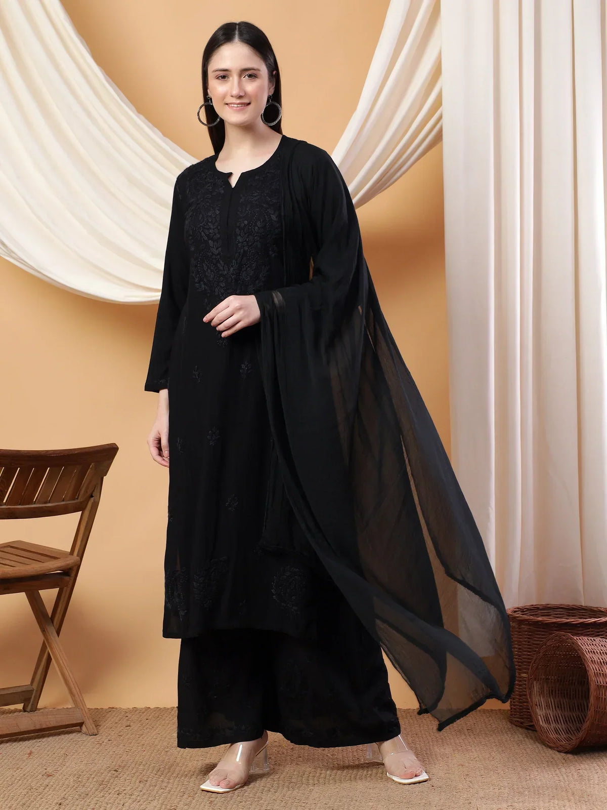 Farha Chikankari Premium Modal Co-ord Set (Black)