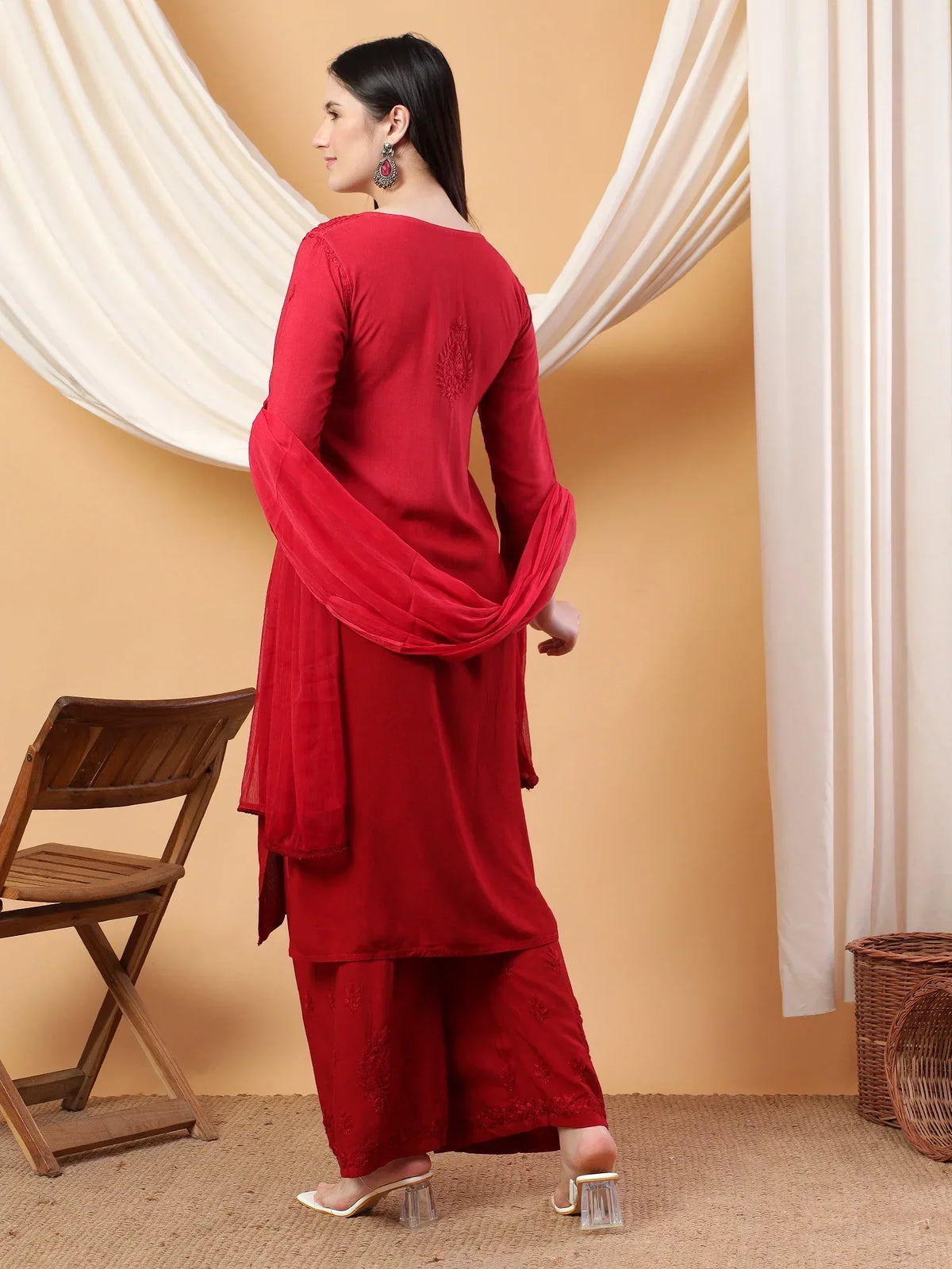 Meher Chikankari Ombre Rayon Co-ord Set (Maroon)