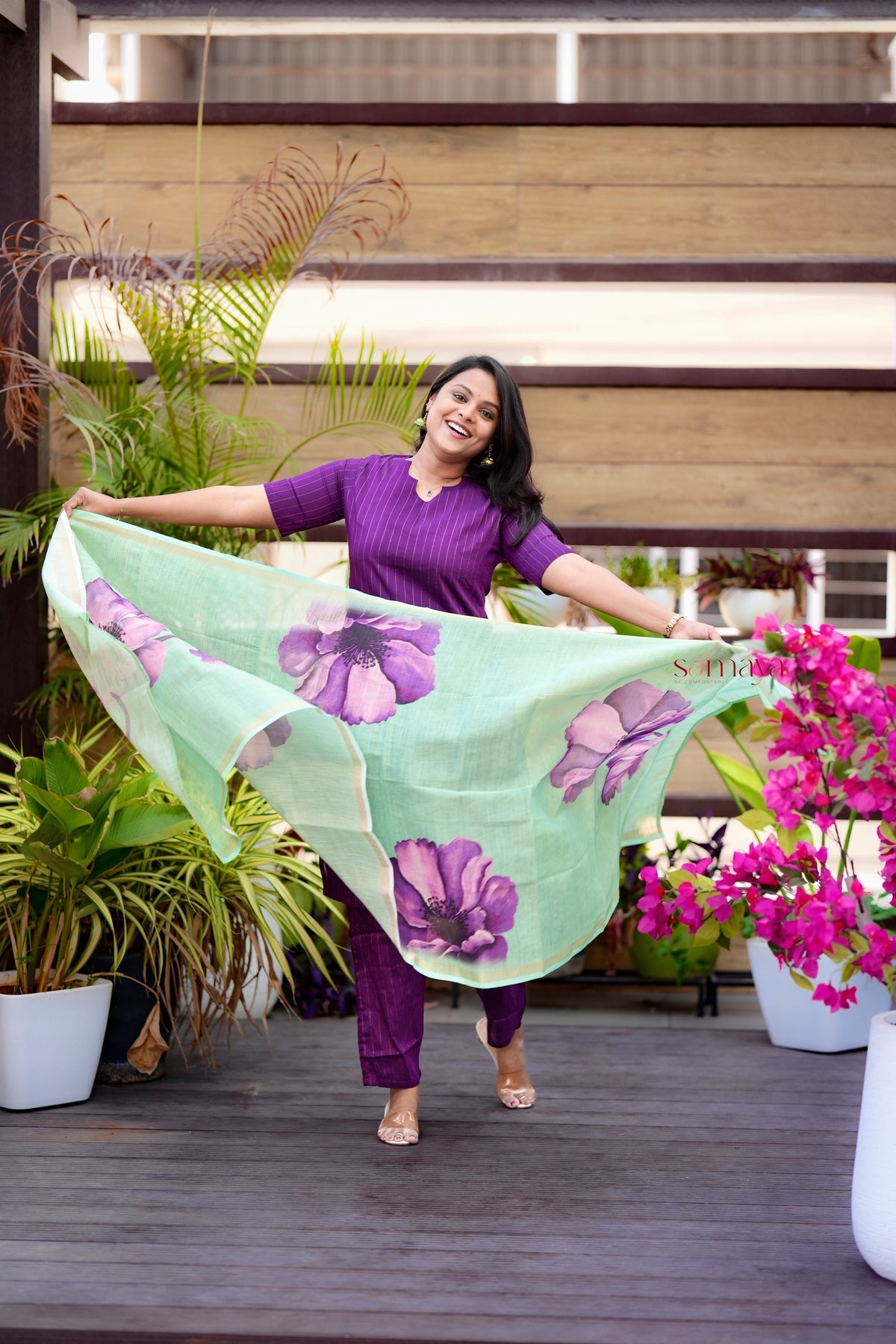 Rohini  raw silk suit set of 3 with linen gold border   ( ready to dispatch )