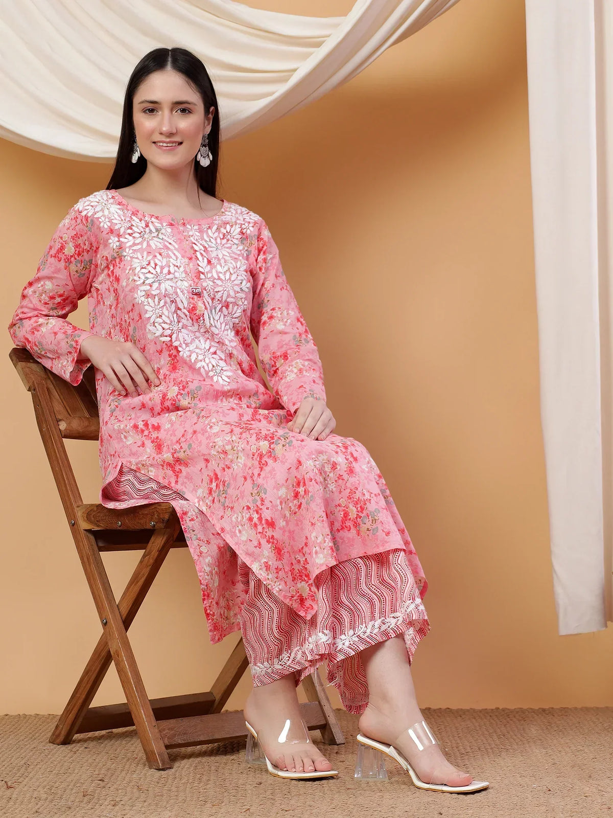 Anika Chikankari Mulmul Co-ord Set (Red)