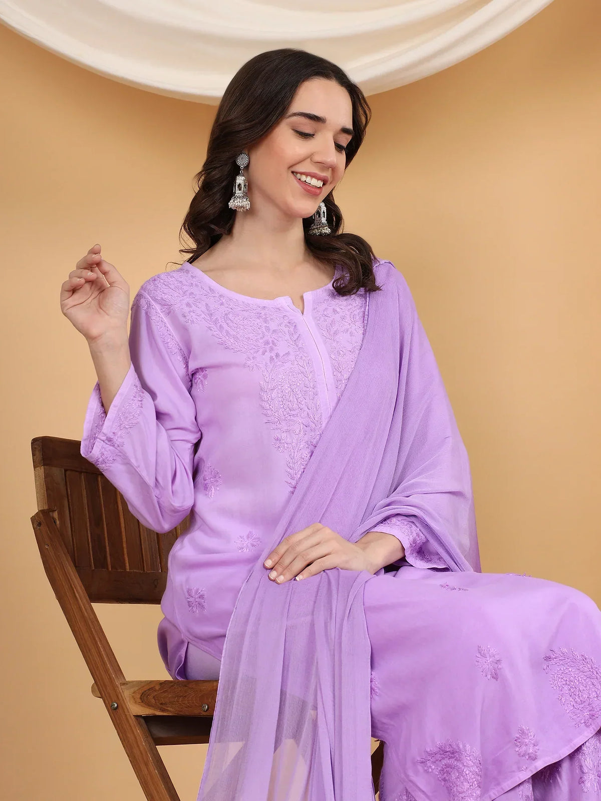 Meher Chikankari Ombre Rayon Co-ord Set (Lavender)