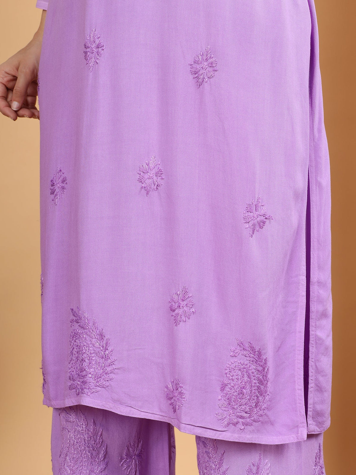 Meher Chikankari Ombre Rayon Co-ord Set (Lavender)