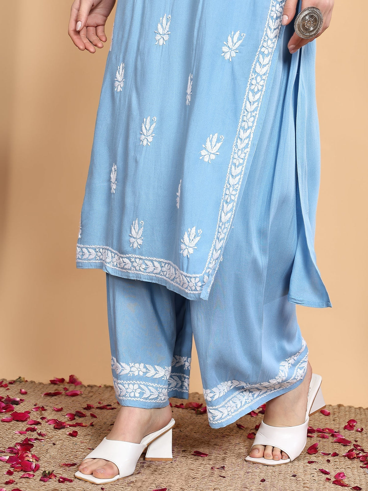 Haya Chikankari Rayon Co-ord Set (Powder Blue)