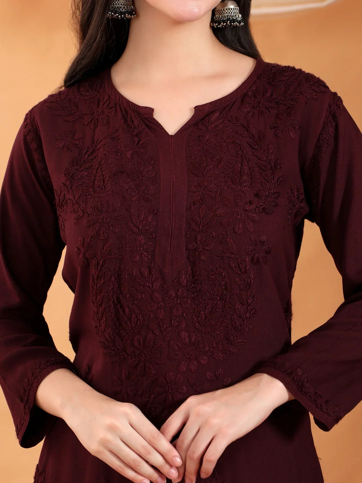 Maryam Chikankari Rayon Co-ord Set (Brown)