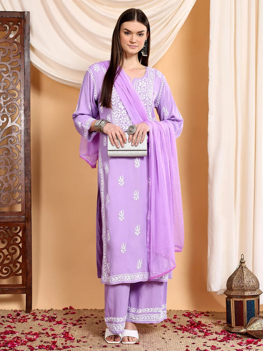 Haya Chikankari Rayon Co-ord Set (Lilac)