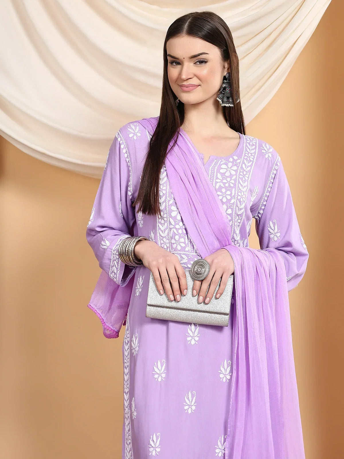 Haya Chikankari Rayon Co-ord Set (Lilac)