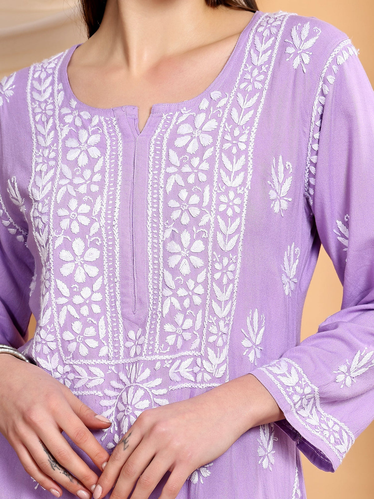 Haya Chikankari Rayon Co-ord Set (Lilac)
