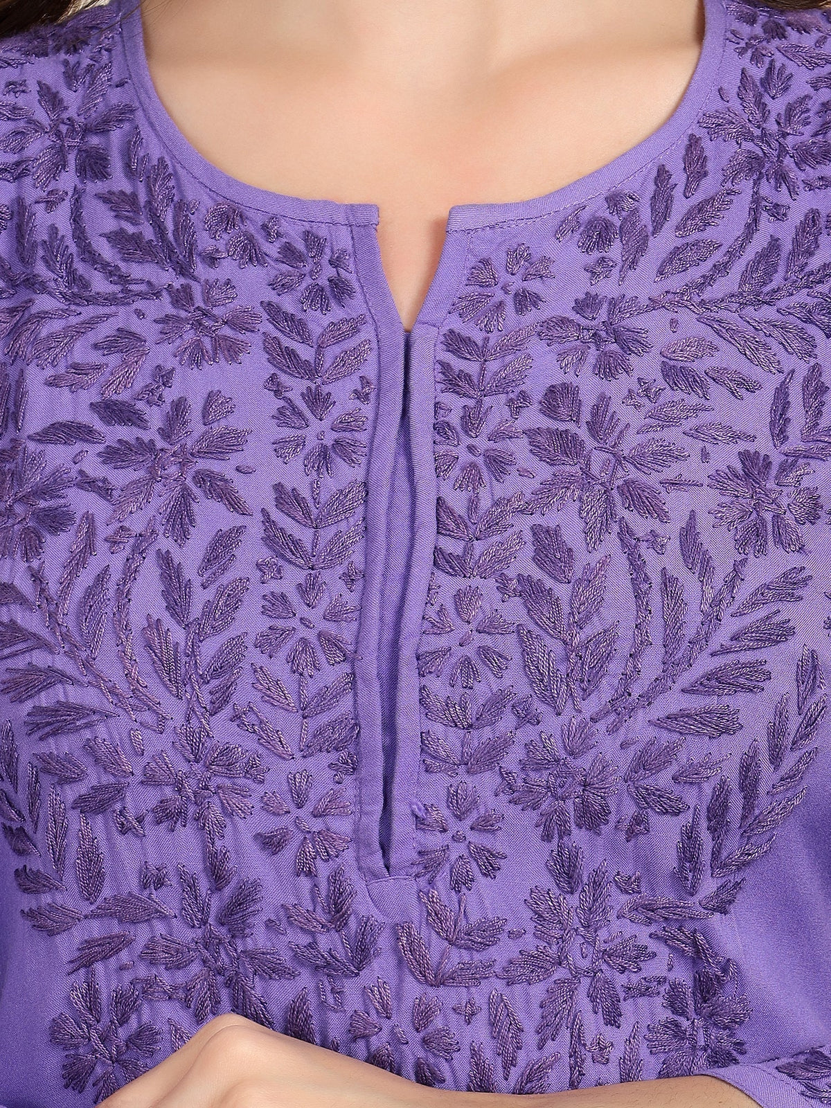 Faiza Chikankari Rayon Co-ord Set (Purple)