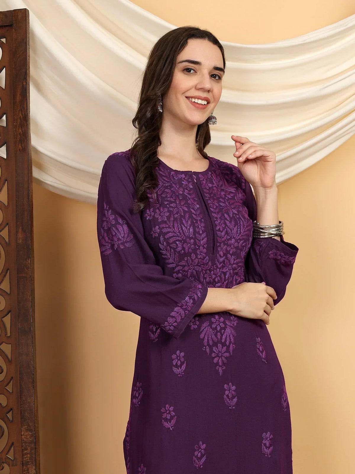 Faiza Chikankari Rayon Co-ord Set (Mauve)