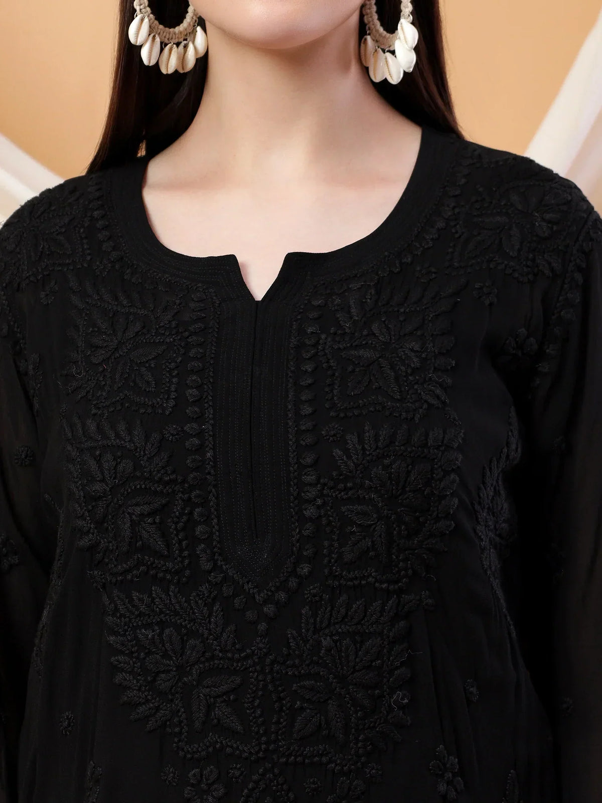 Dua Premium Viscose 3D Chikankari Straight Kurta (Black)