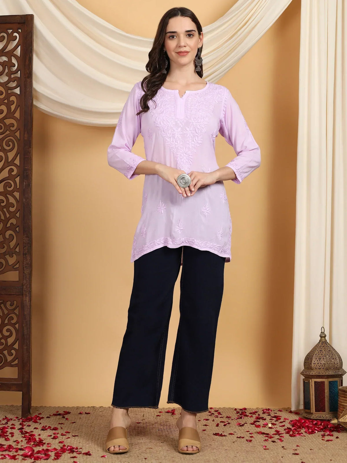 Misha Chikankari Modal Short Kurti (Lilac)