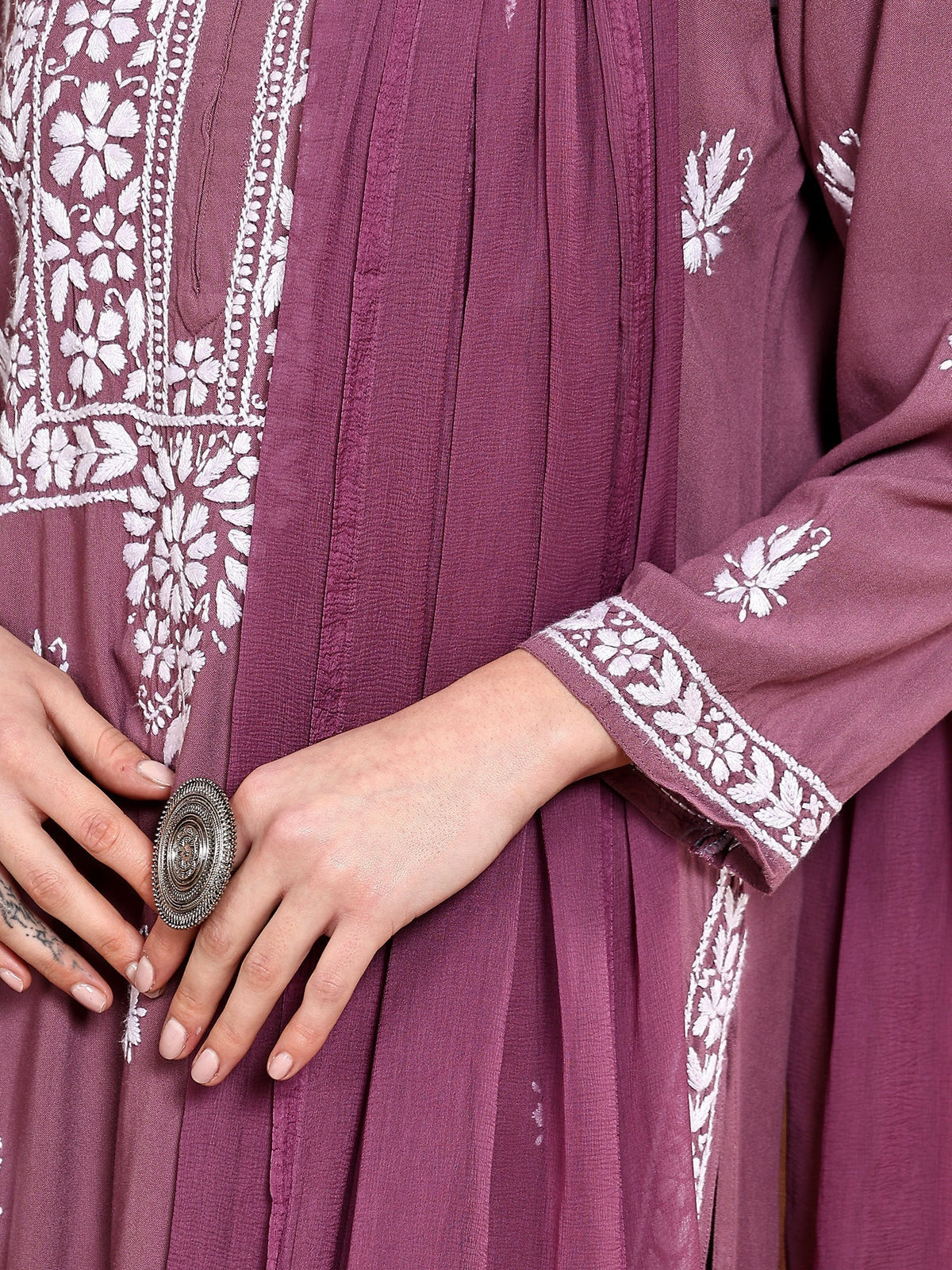 Haya Chikankari Rayon Co-ord Set (Mauve)