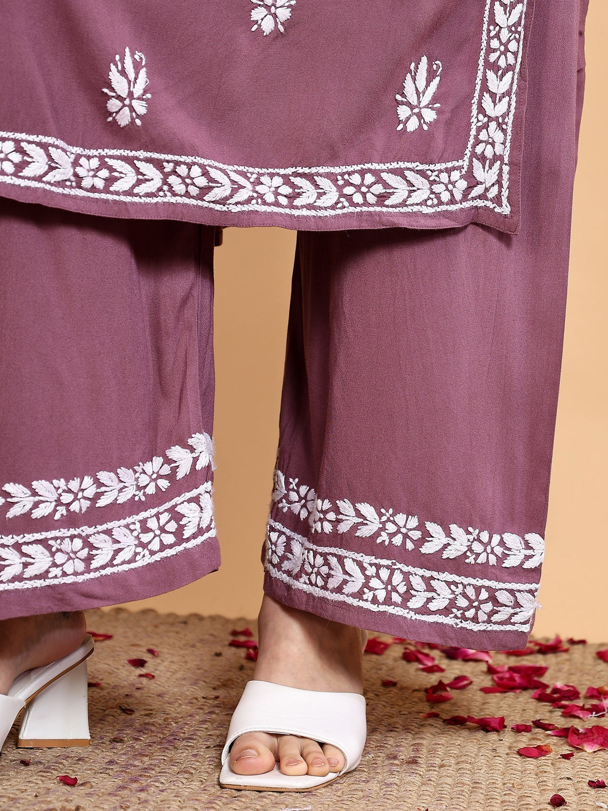 Haya Chikankari Rayon Co-ord Set (Mauve)